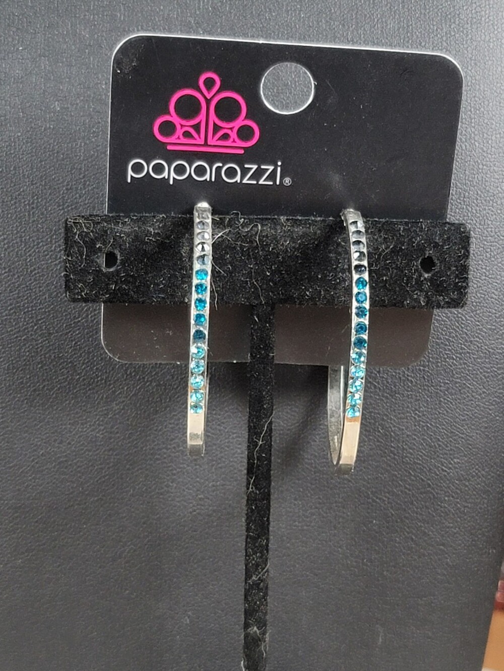 Paparazzi Silver Hoop Earrings with Ombre Teal Blue Stones